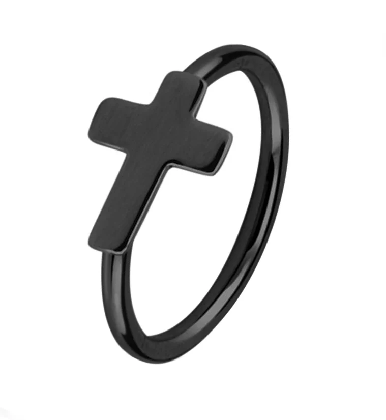 20G Black Stainless Steel Cross Seamless Ring