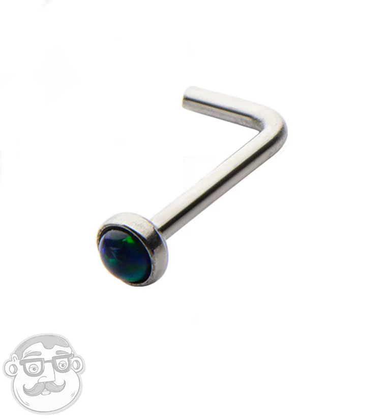 20G Black Synthetic Opalite Stainless Steel L Bend