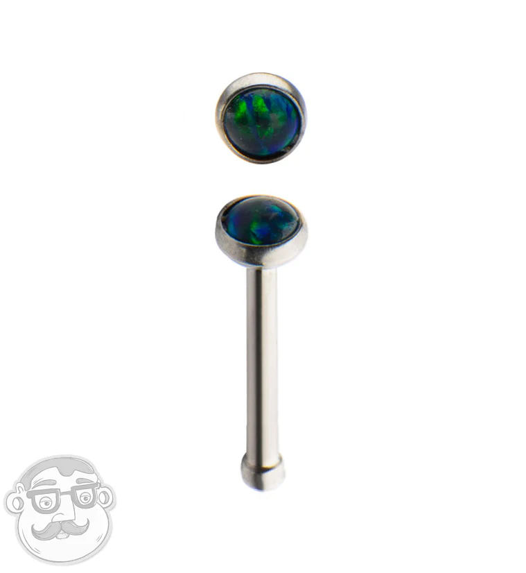 20G Black Synthetic Opalite Stainless Steel Nosebone