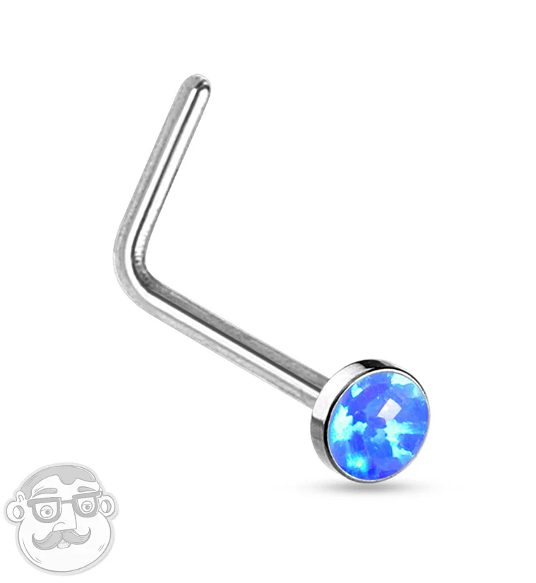 20G Blue Opal L Bend Nose Ring