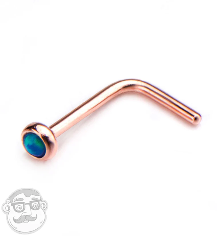 20G Blue Opalite Rose Gold PVD L Bend Nose Ring