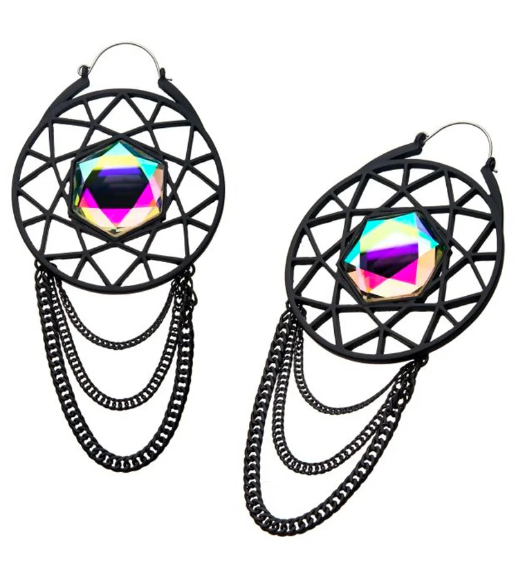 20G Cheval Black Chain Gem Plug Hoops