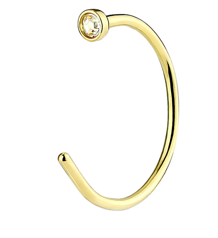 20G Clear Gem Gold PVD Stainless Steel Nose Hoop Ring