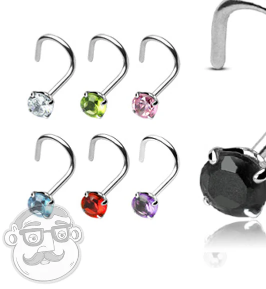 20G CZ Gem Sterling Silver Nose Screw