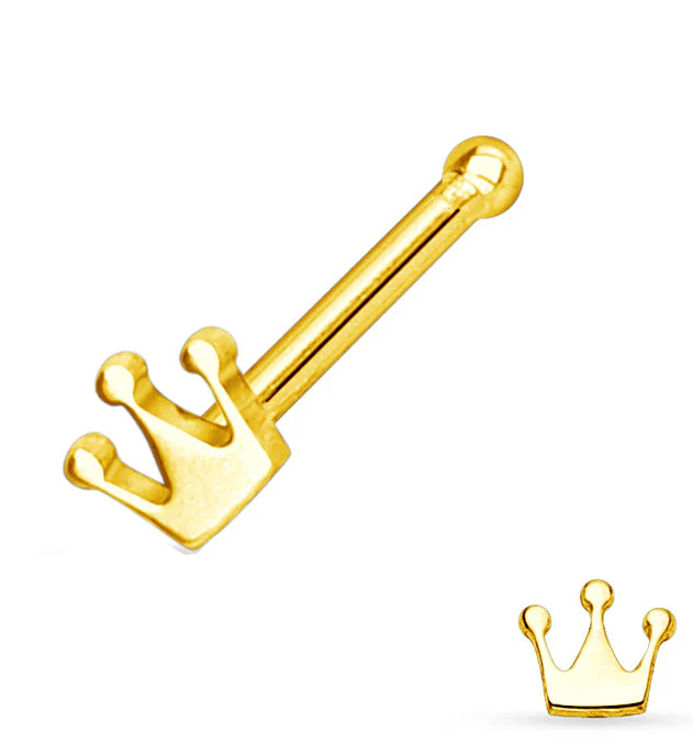 20G Gold Plated Crown Stainless Steel Nose Ring Stud