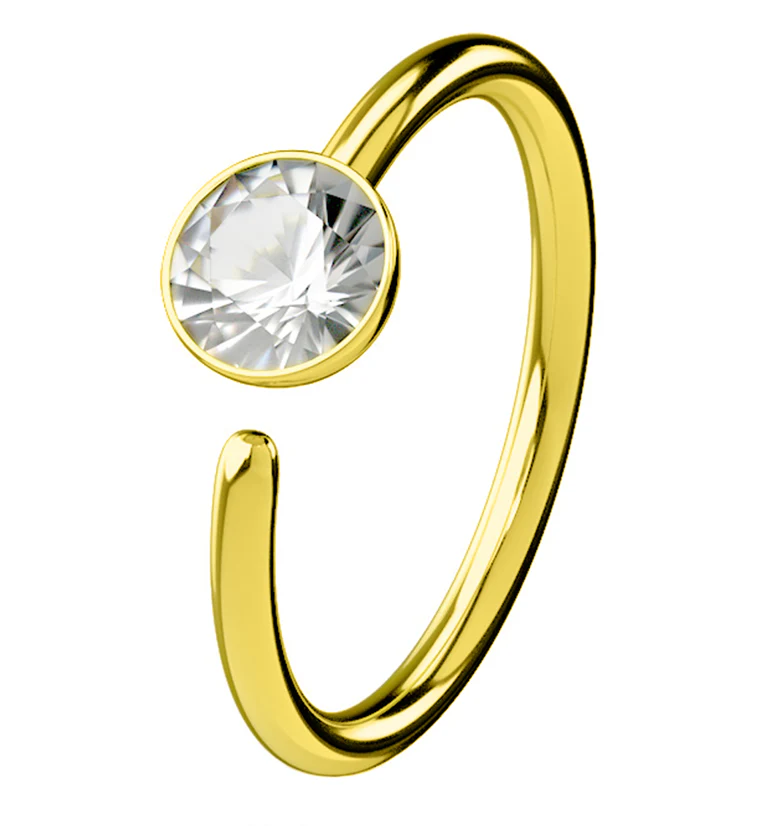 20G Gold PVD Steel CZ Gem Seamless Ring Hoop