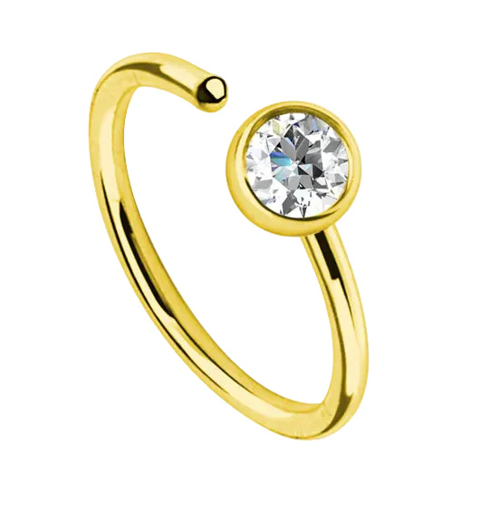 20G Gold PVD Steel CZ Gem Seamless Ring Hoop - Image 2