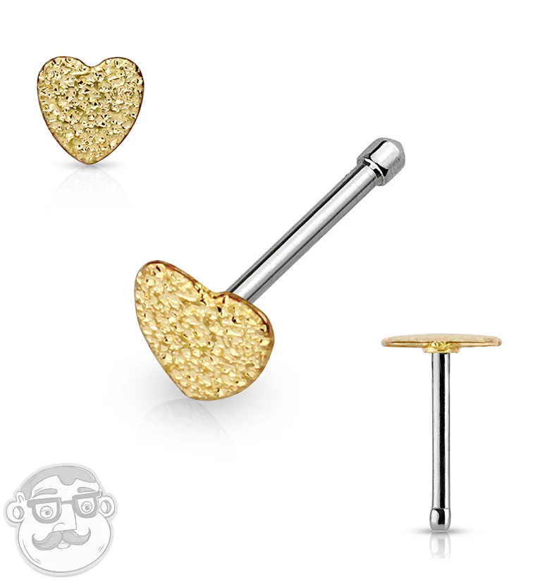 20G Golden Blast Heart Nose Stud Ring