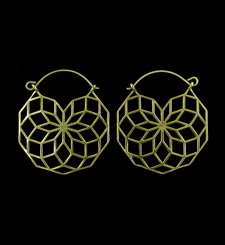 20G Golden Geometric Flower Brass Hangers - Earrings