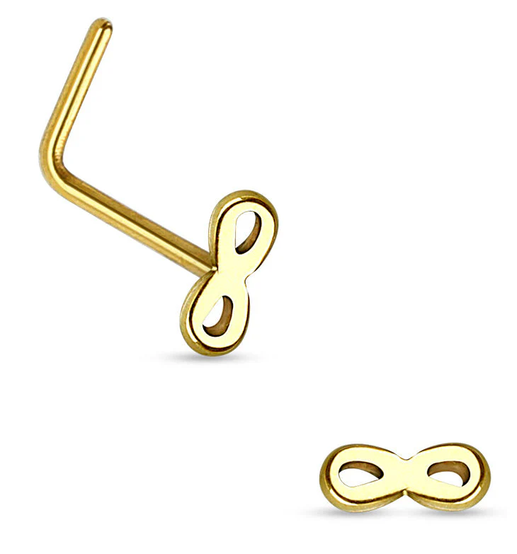 20G Golden Infinity Top Stainless Steel L Bend Nose Ring