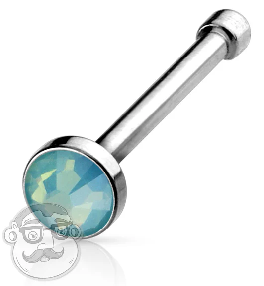 20G Green Opalite Flat Top Stainless Steel Nose Stud