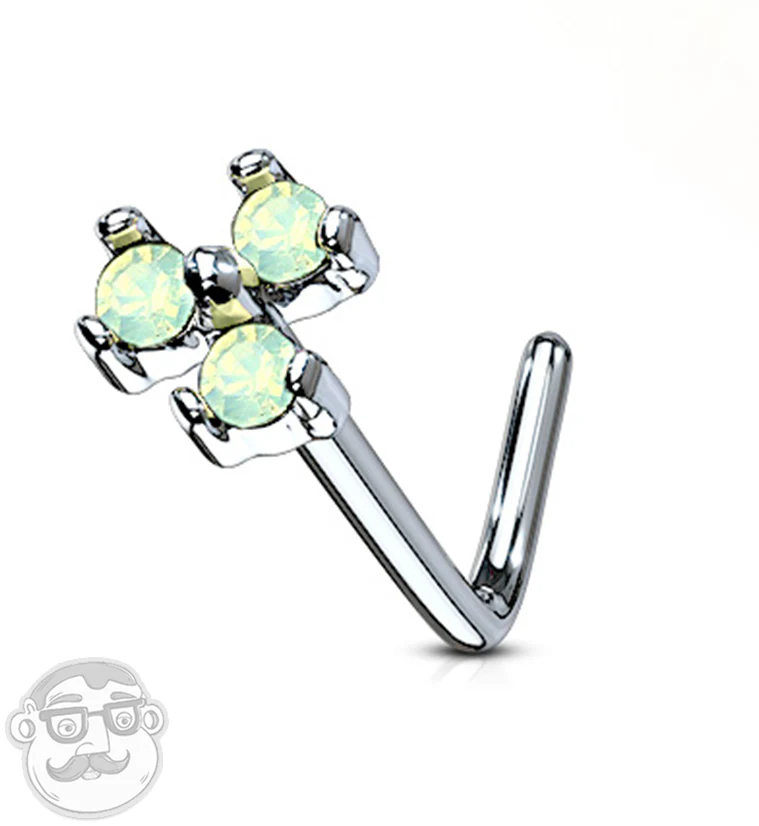 20G Green Opalite Trinity L Bend Nose Stud