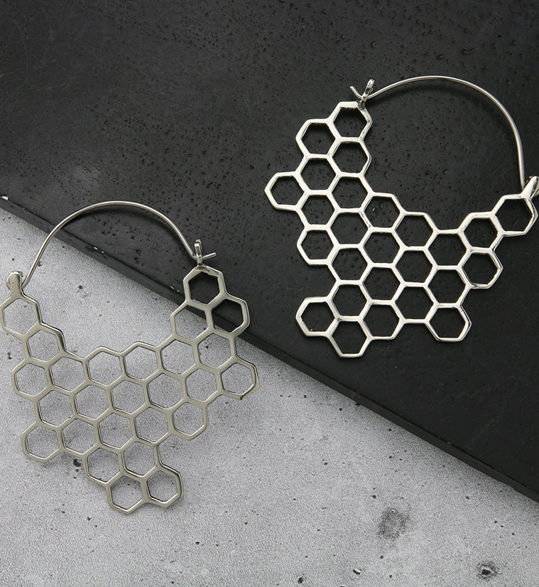 18G Honeycomb White Brass Hangers / Earrings - Image 3