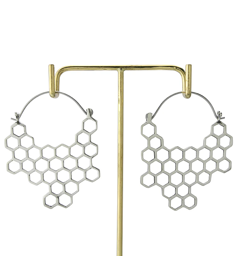 18G Honeycomb White Brass Hangers / Earrings - Image 4