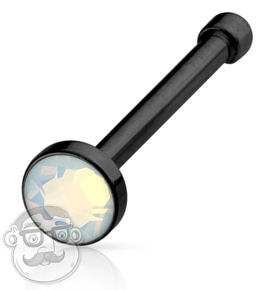 20G Opalite Flat Top Black Steel Nose Stud