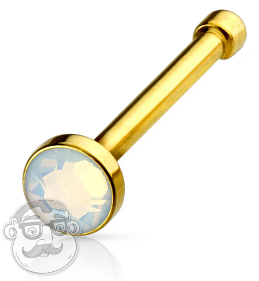 20G Opalite Flat Top Gold PVD Steel Nose Stud