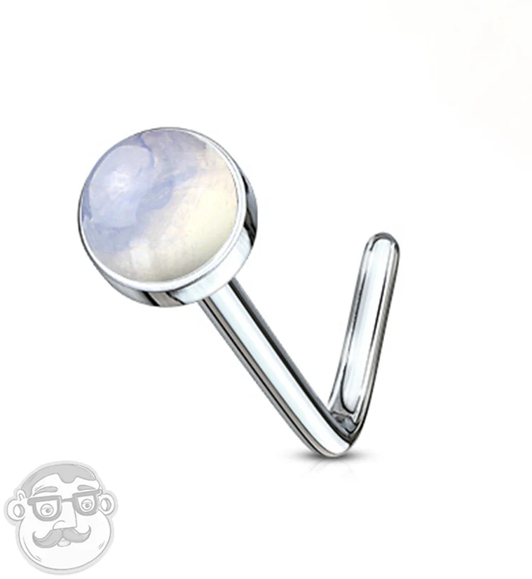 20G White Opalite Glass Top L Bend Nose Ring - Image 2