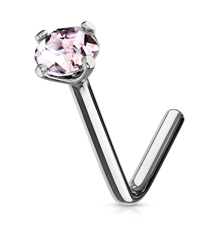 20G Pink CZ 14kt White Gold L Bend Nose Ring