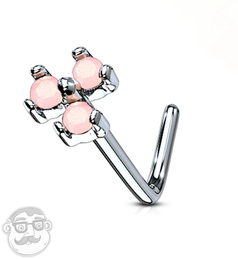 20G Pink Opalite Trinity L Bend Nose Stud