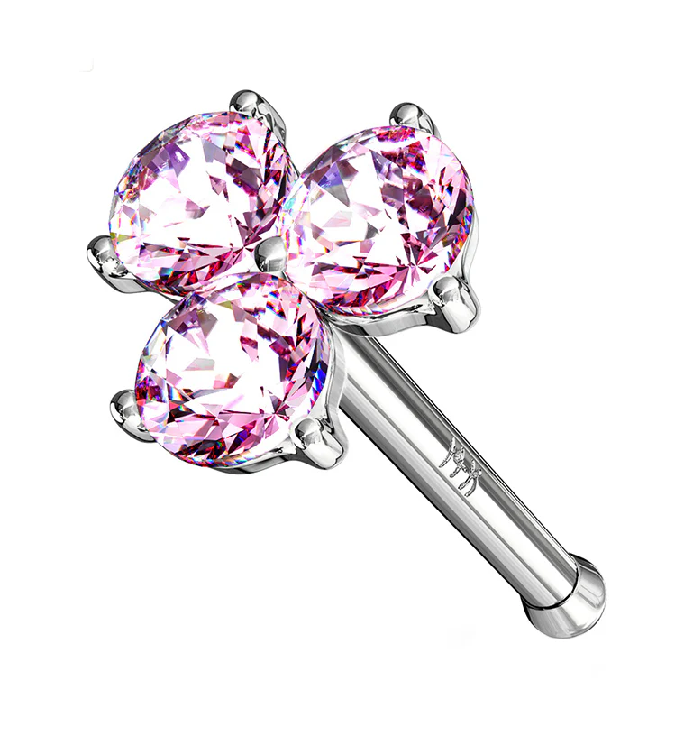 20G Pink Trinity CZ 14kt White Gold Nosebone