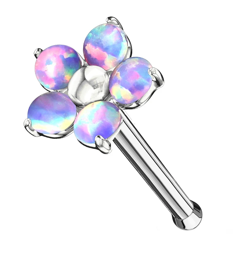 20G Purple Opalite Flower Nosebone