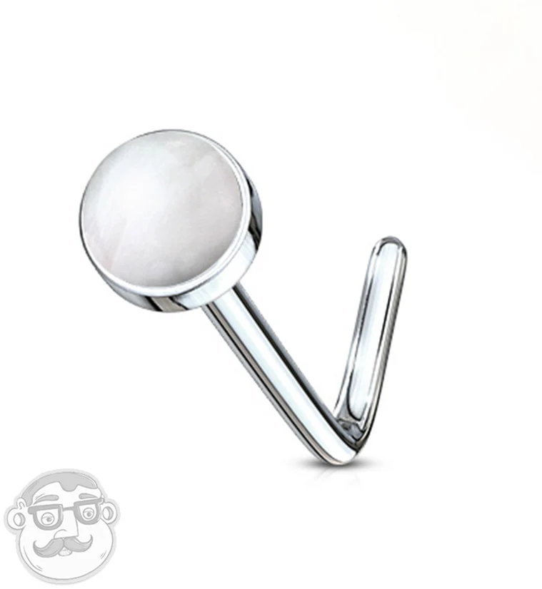 20G Quartz Stone Top L Bend Nose Ring