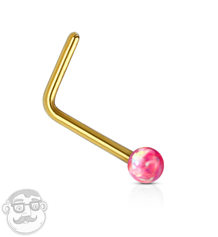 20G Red Opalite 14kt Gold L Bend Nose Ring