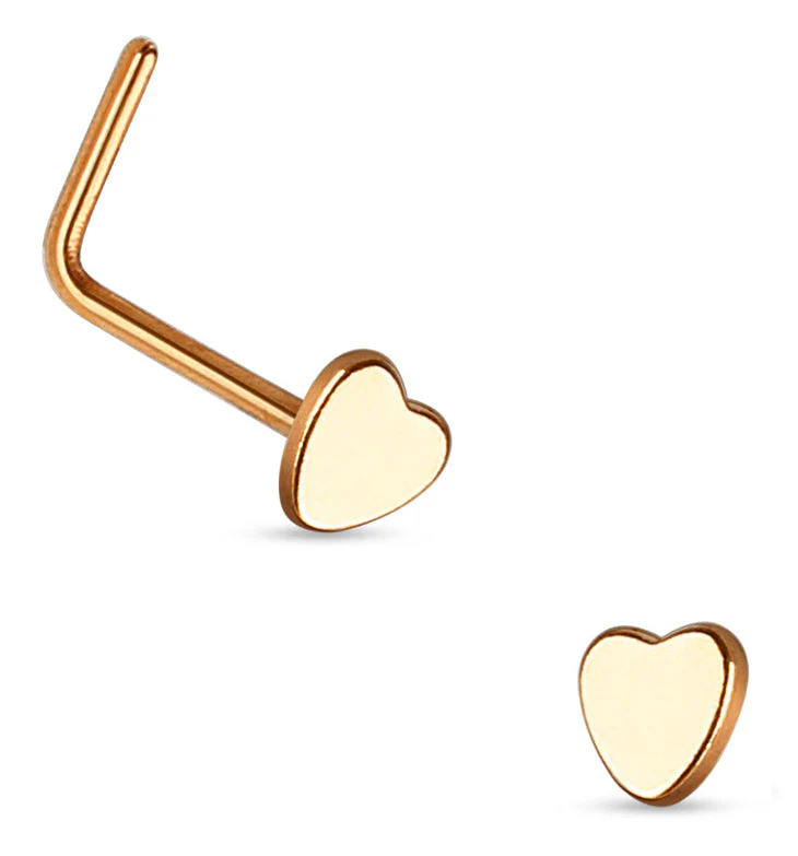 20G Rose Gold Heart Top Stainless Steel L Bend Nose Ring