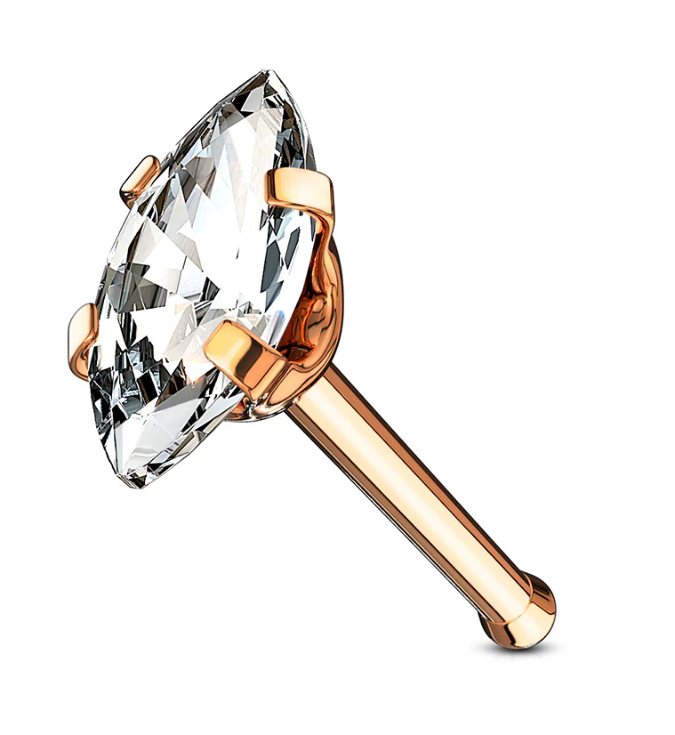 20G Rose Gold PVD Oval CZ Stainless Steel Nosebone