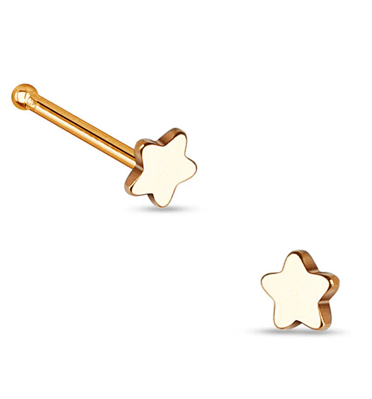 20G Rose Gold Star Top Stainless Steel Nosebone