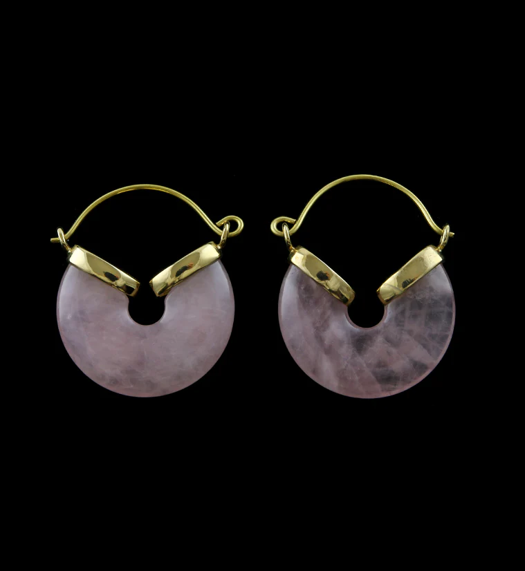20G Rose Quartz Stone Halo Hangers - Earrings