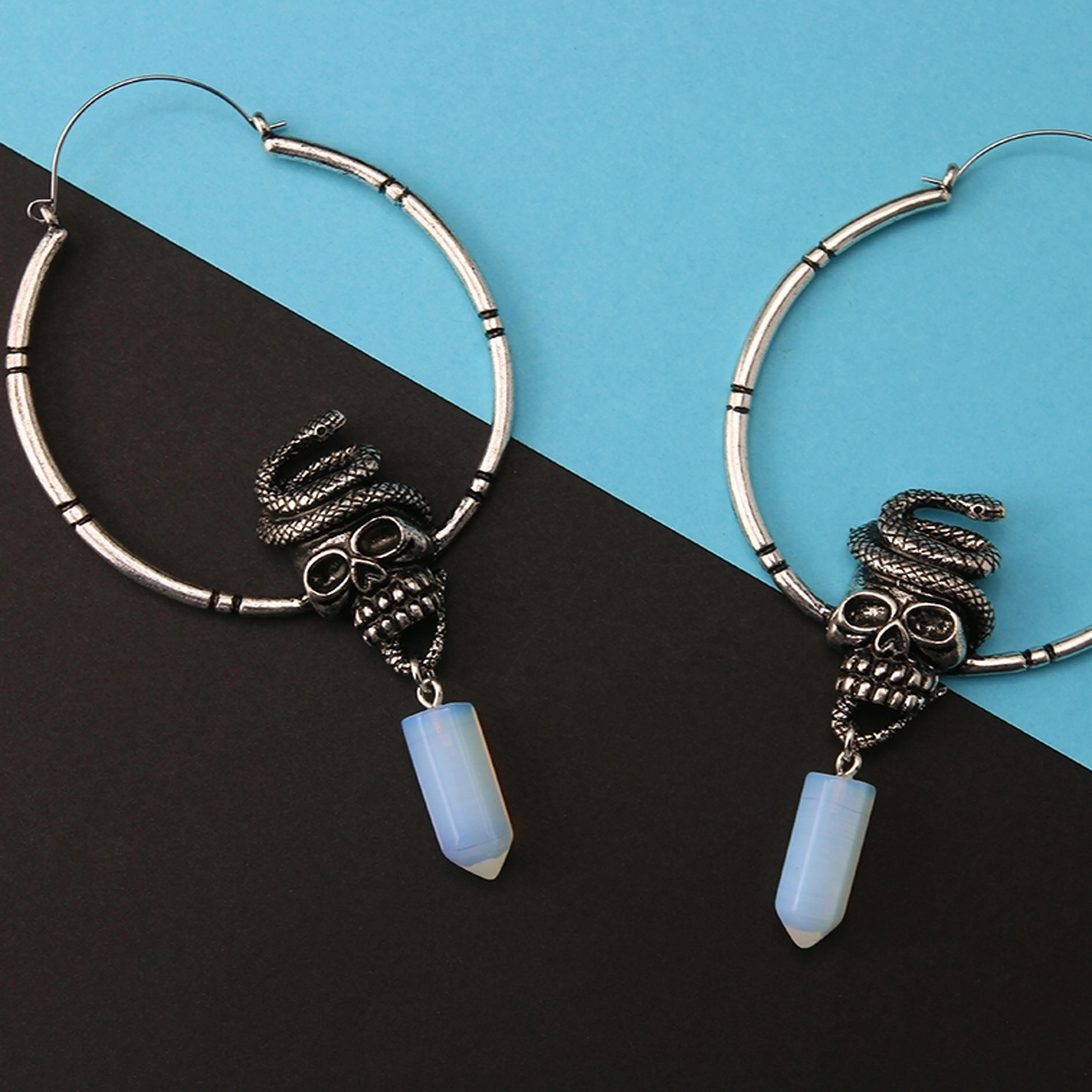 20G Snake & Skull Opalite Plug Hoops - Image 2