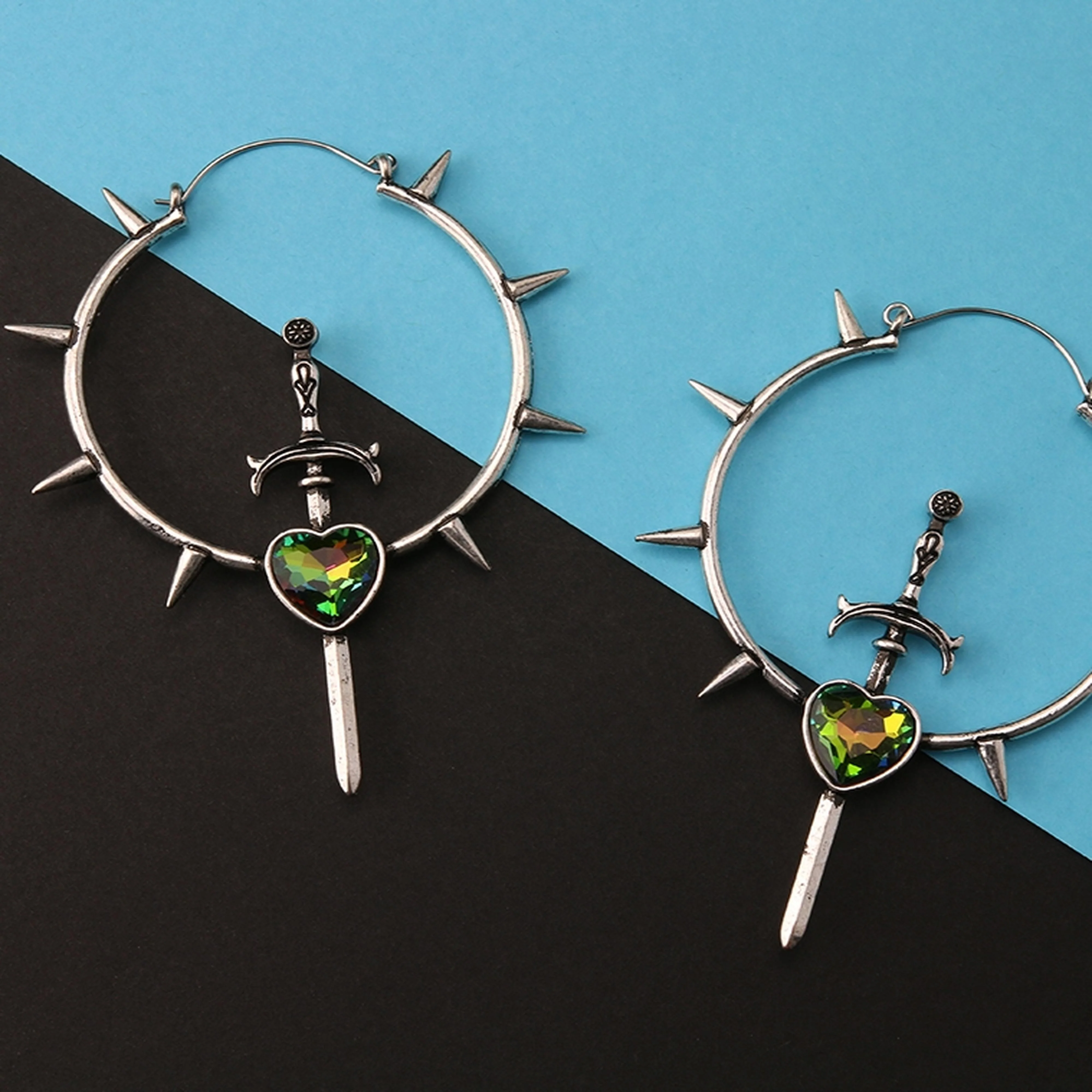 20G Spike & Sword Gem Plug Hoops - Image 2