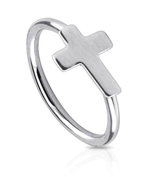 20G Stainless Steel Cross Seamless Hoop Ring - Image 2