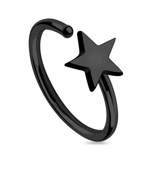 20G Star Black PVD Steel Nose Ring Hoop - Image 2