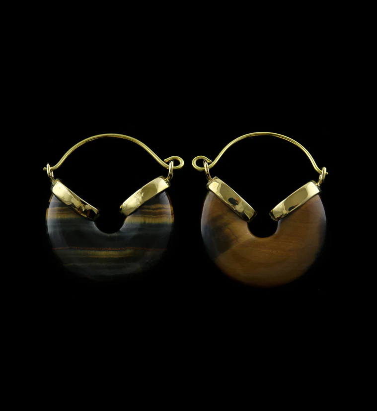 20G Tiger's Eye Stone Halo Hangers - Earrings
