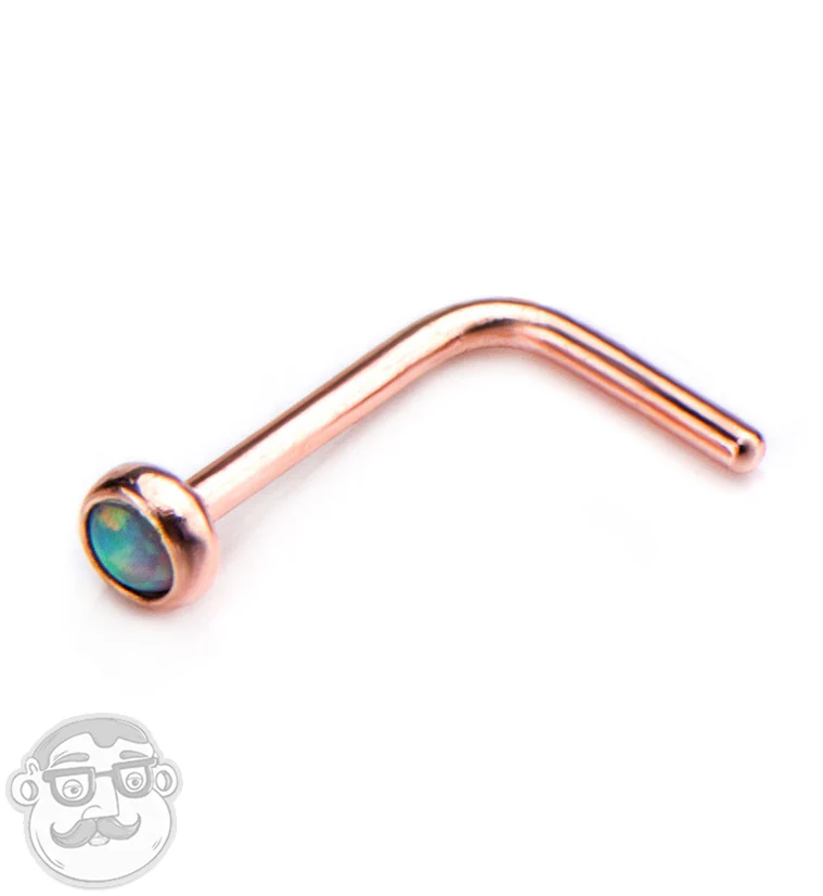 20G White Opalite Rose Gold PVD L Bend Nose Ring
