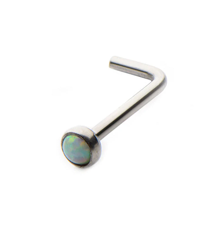 20G White Synthetic Opalite Stainless Steel L Bend Nose Ring