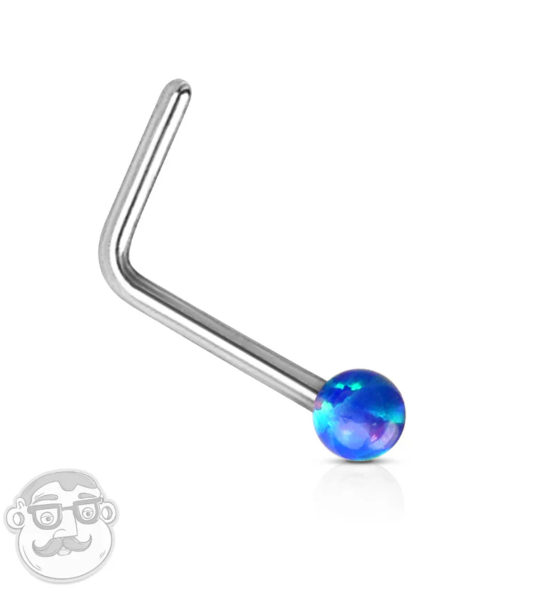 22G Blue Opalite 14kt White Gold L Bend Nose Ring