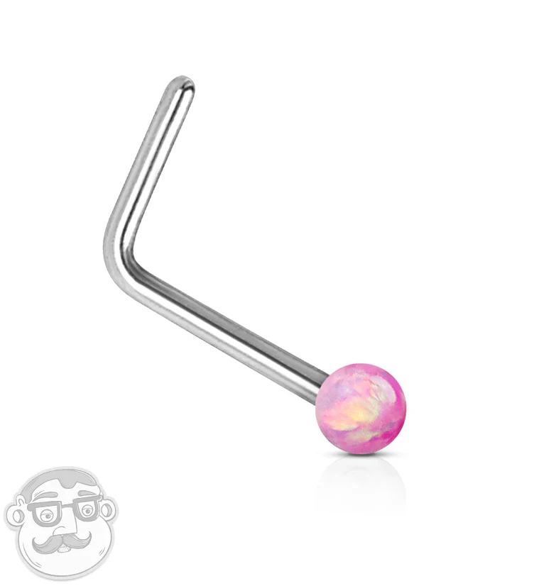 20G Pink Opalite 14kt White Gold L Bend Nose Ring