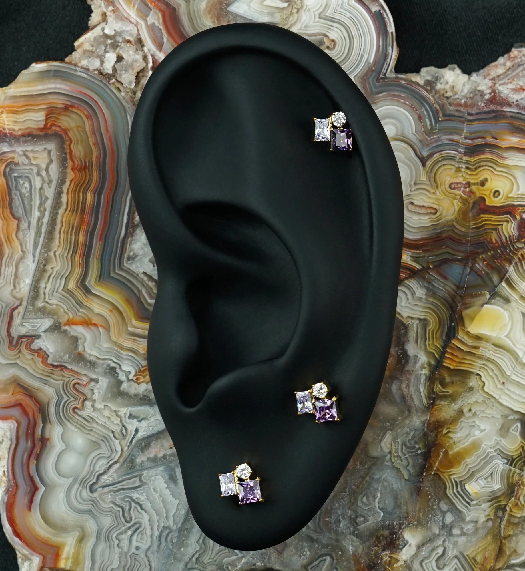 24kt Gold PVD Amalgam Amethyst CZ Titanium Threadless Top - Image 2
