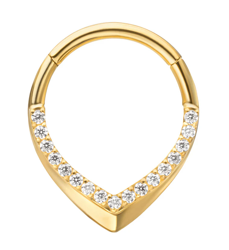 24kt Gold PVD Angled Point CZ Titanium Hinged Segment Ring