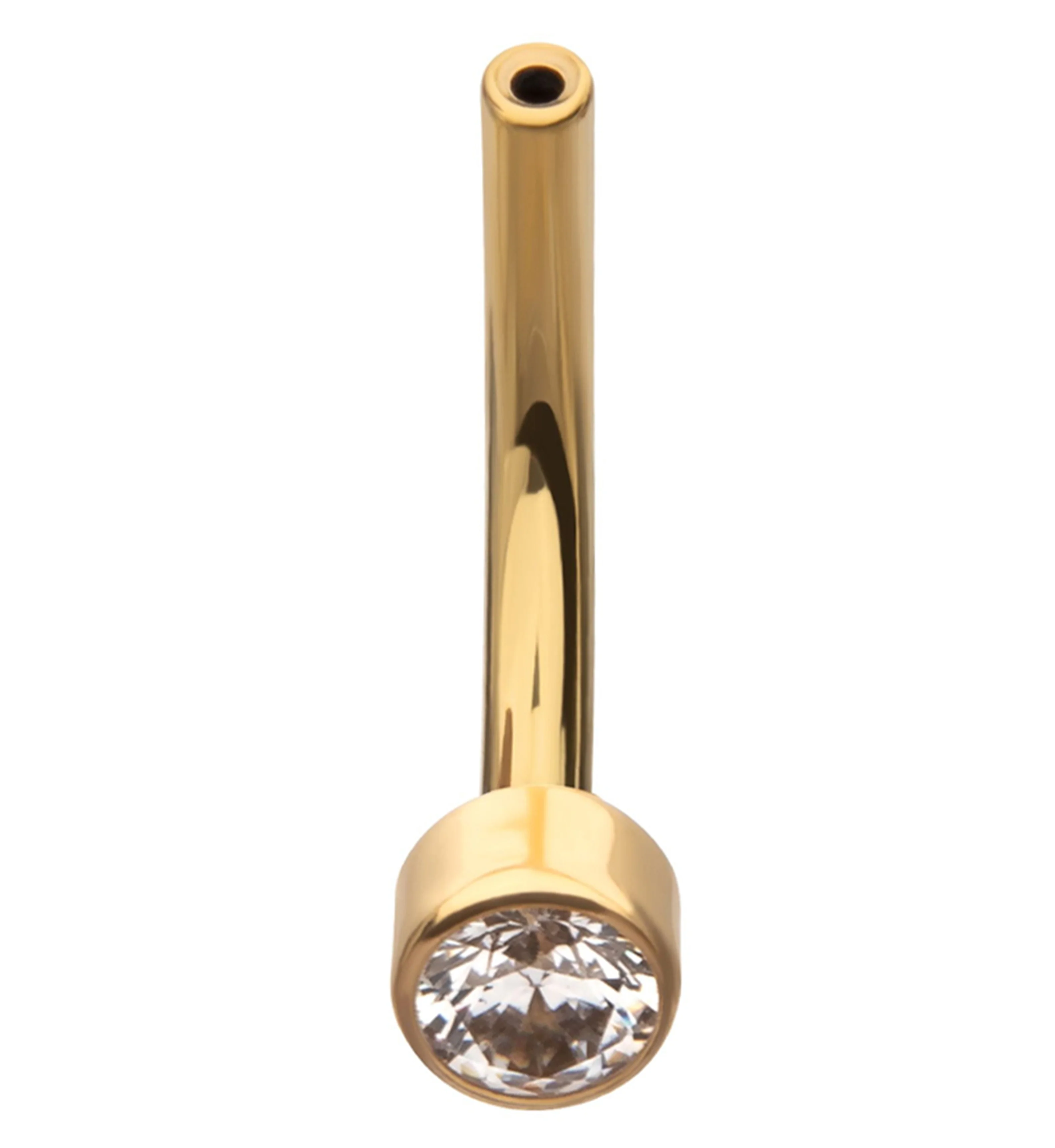 24kt Gold PVD Bezel Clear CZ Titanium Threadless Curved Barbell - Image 3