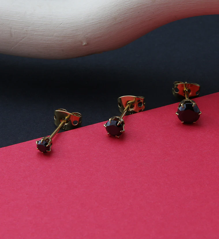 24kt Gold PVD Black CZ Prong Titanium Earrings - Image 3