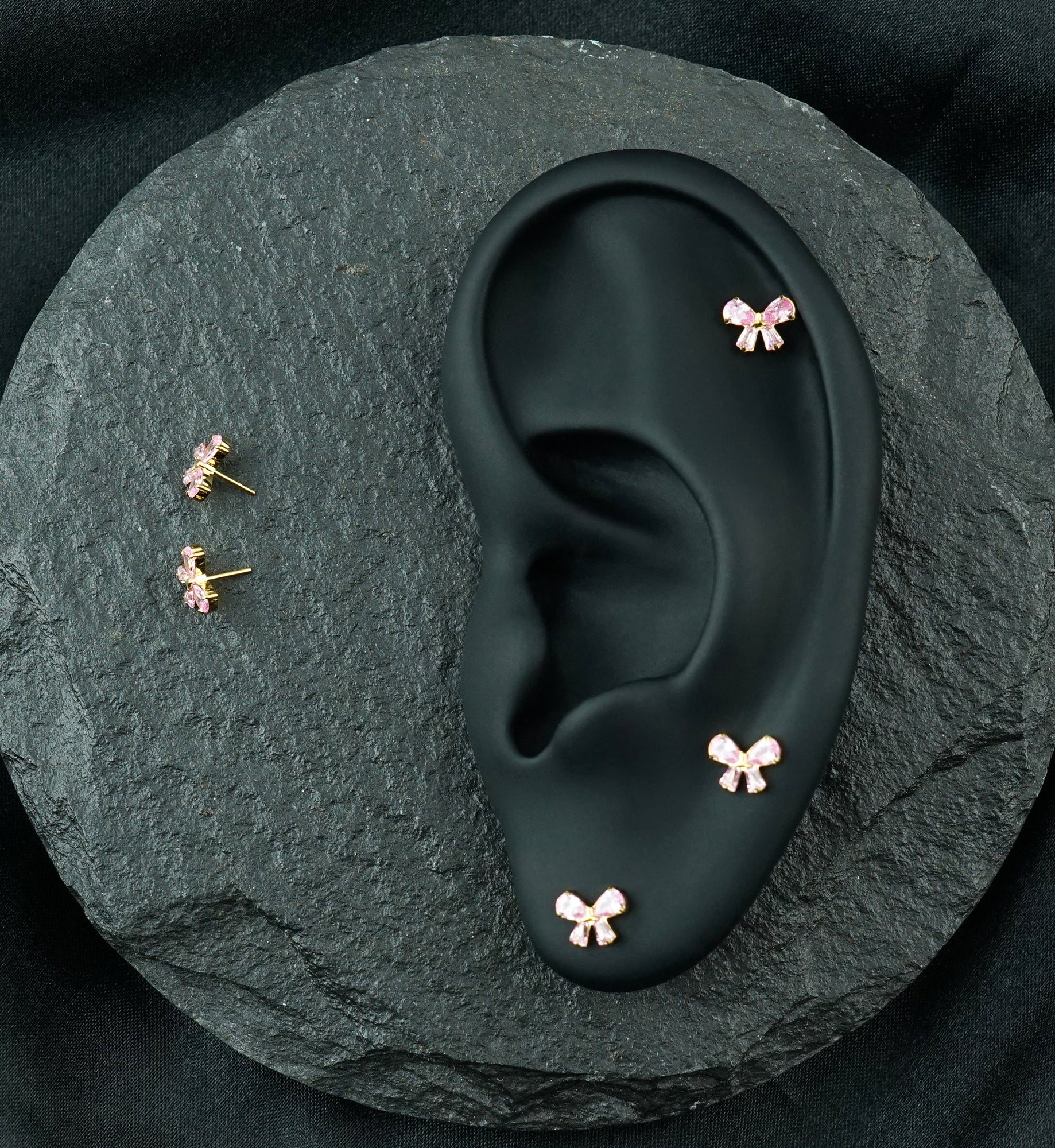 24kt Gold PVD Bow Pink CZ Titanium Threadless Top - Image 2