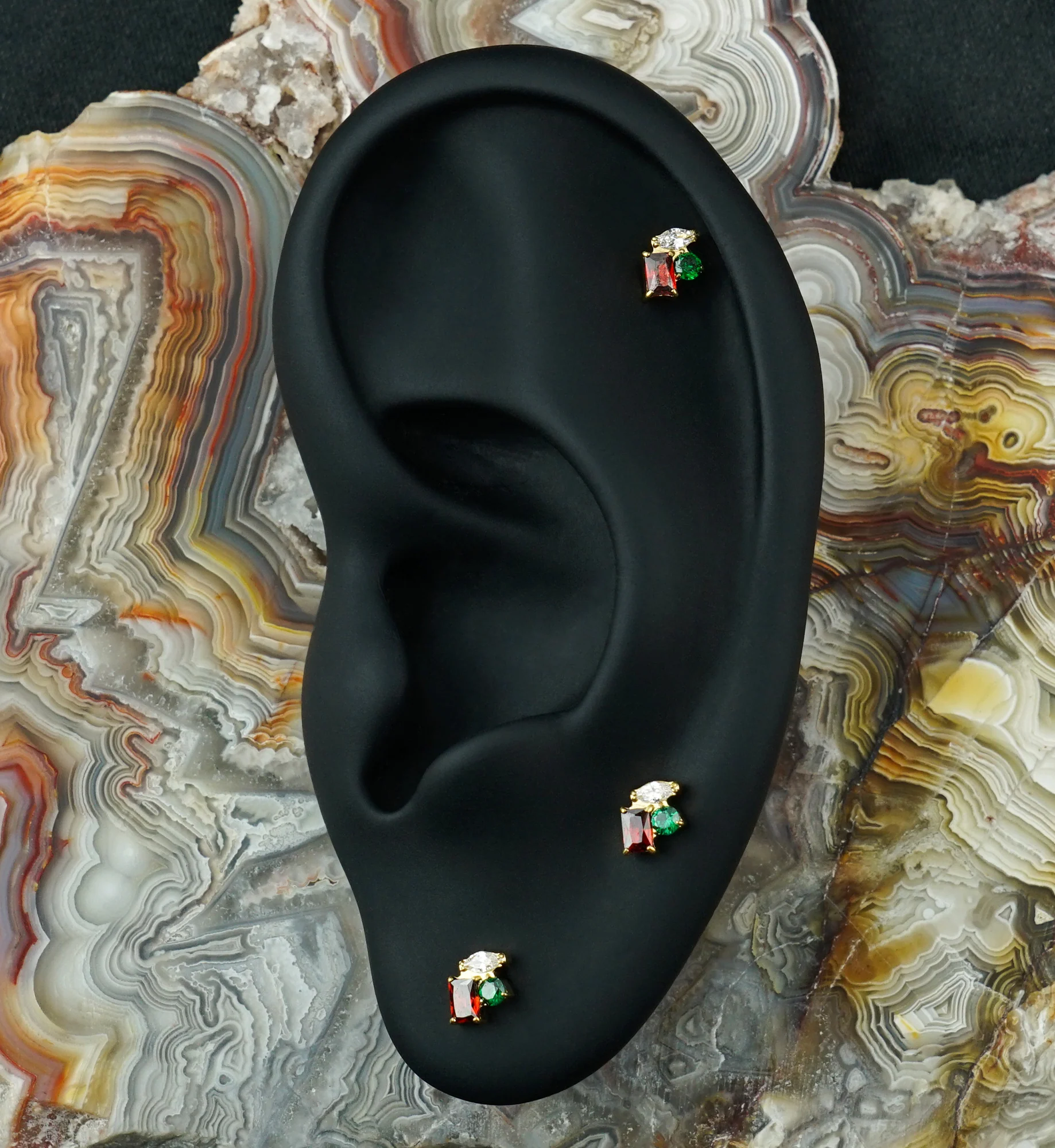 24kt Gold PVD Bramble Garnet CZ Titanium Threadless Top - Image 2
