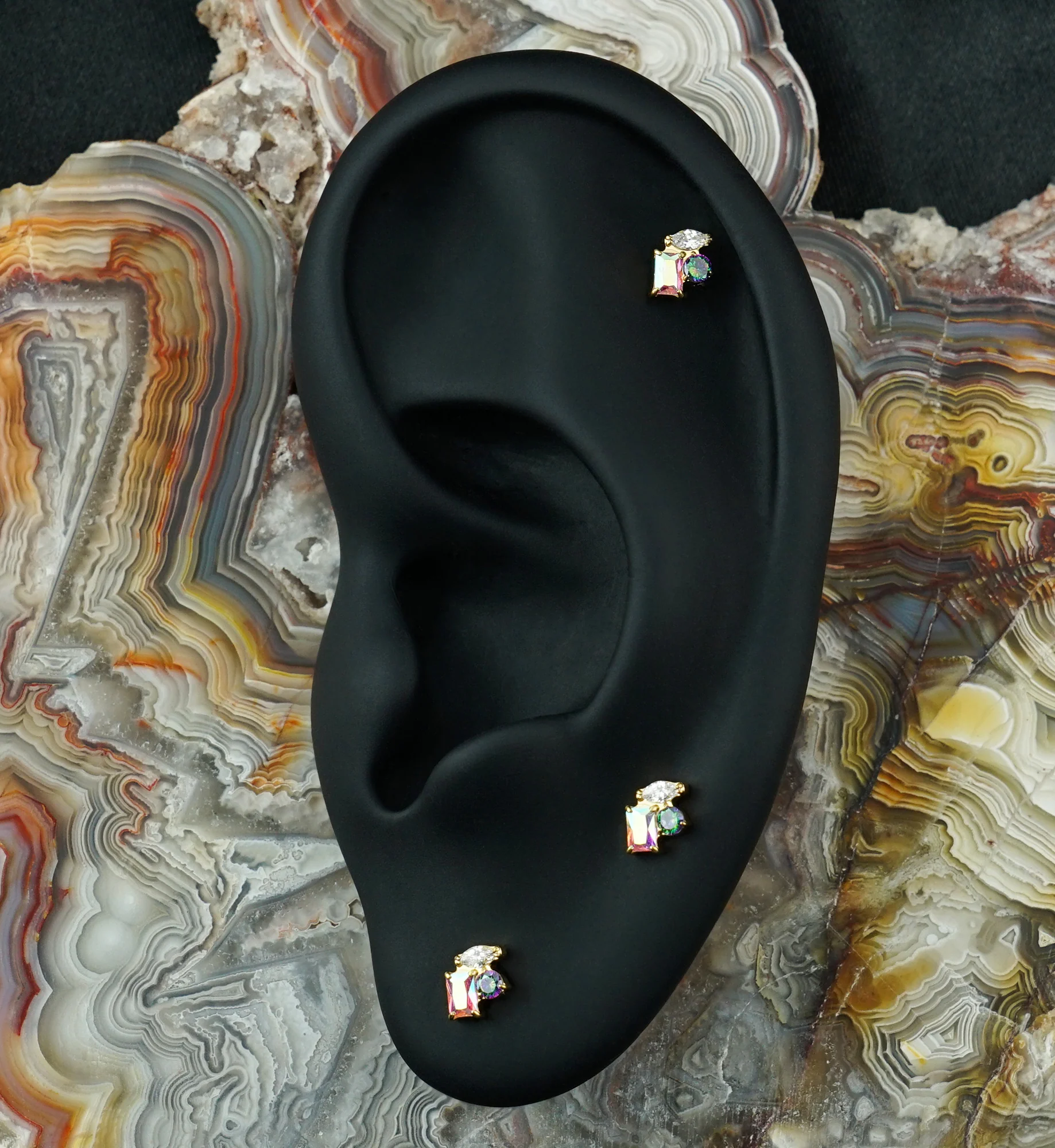 24kt Gold PVD Bramble Rainbow Aurora CZ Titanium Threadless Top - Image 2