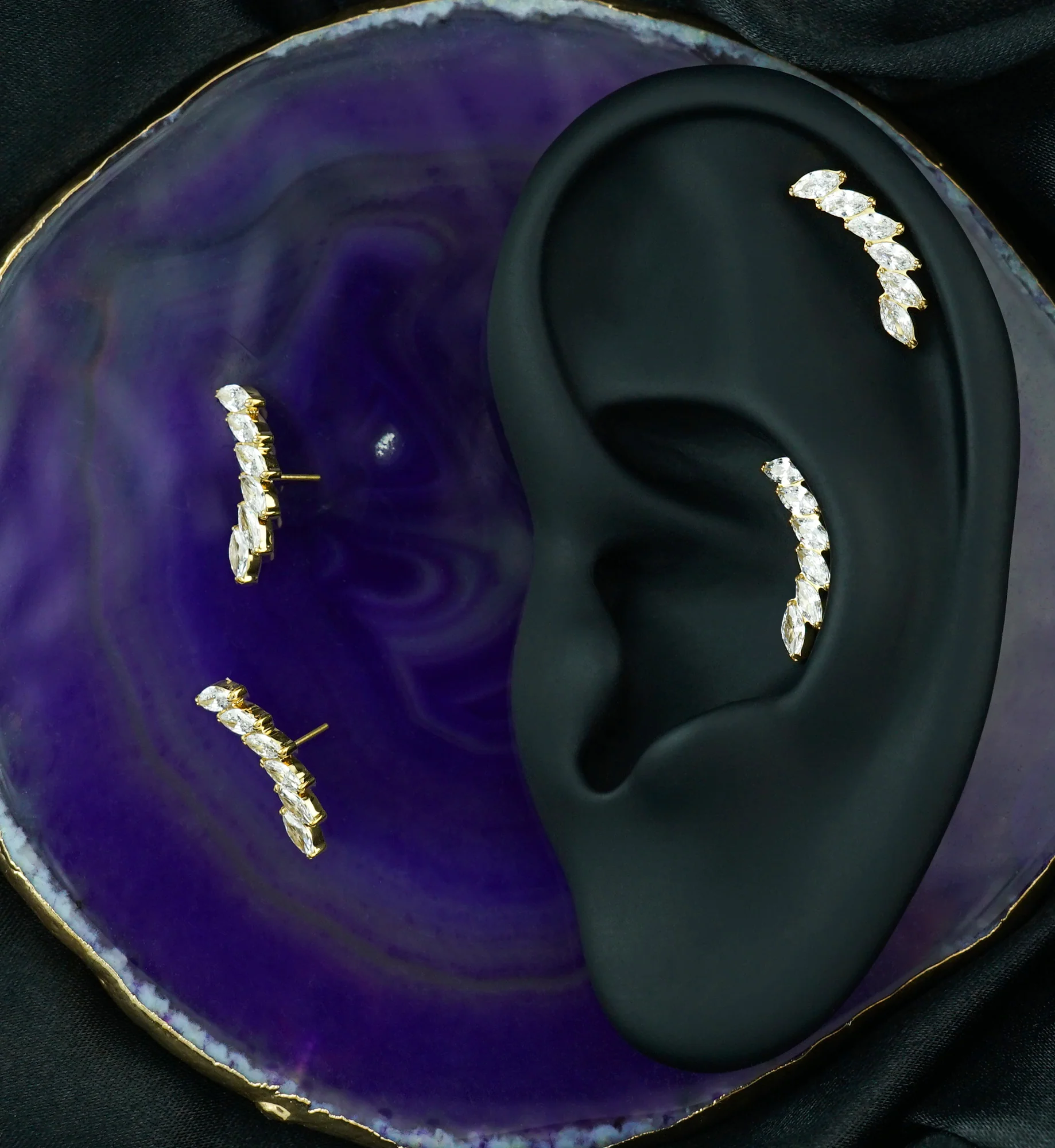 24kt Gold PVD Cascade Clear CZ Titanium Threadless Top - Image 2