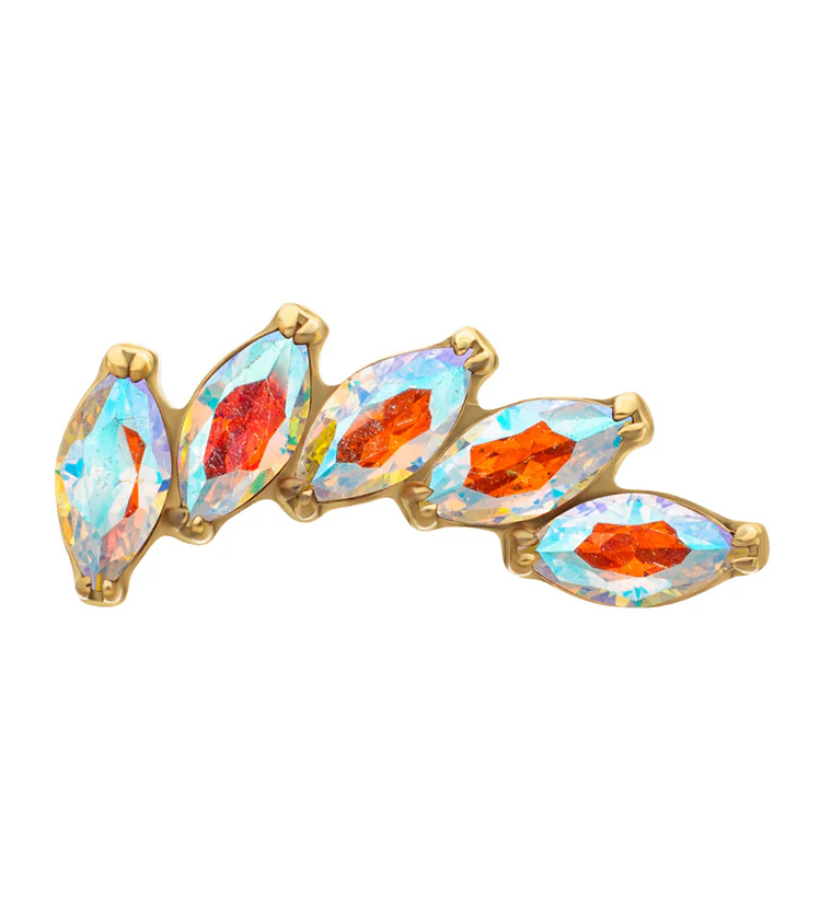 24kt Gold PVD Cascade Rainbow Aurora CZ Titanium Threadless Top