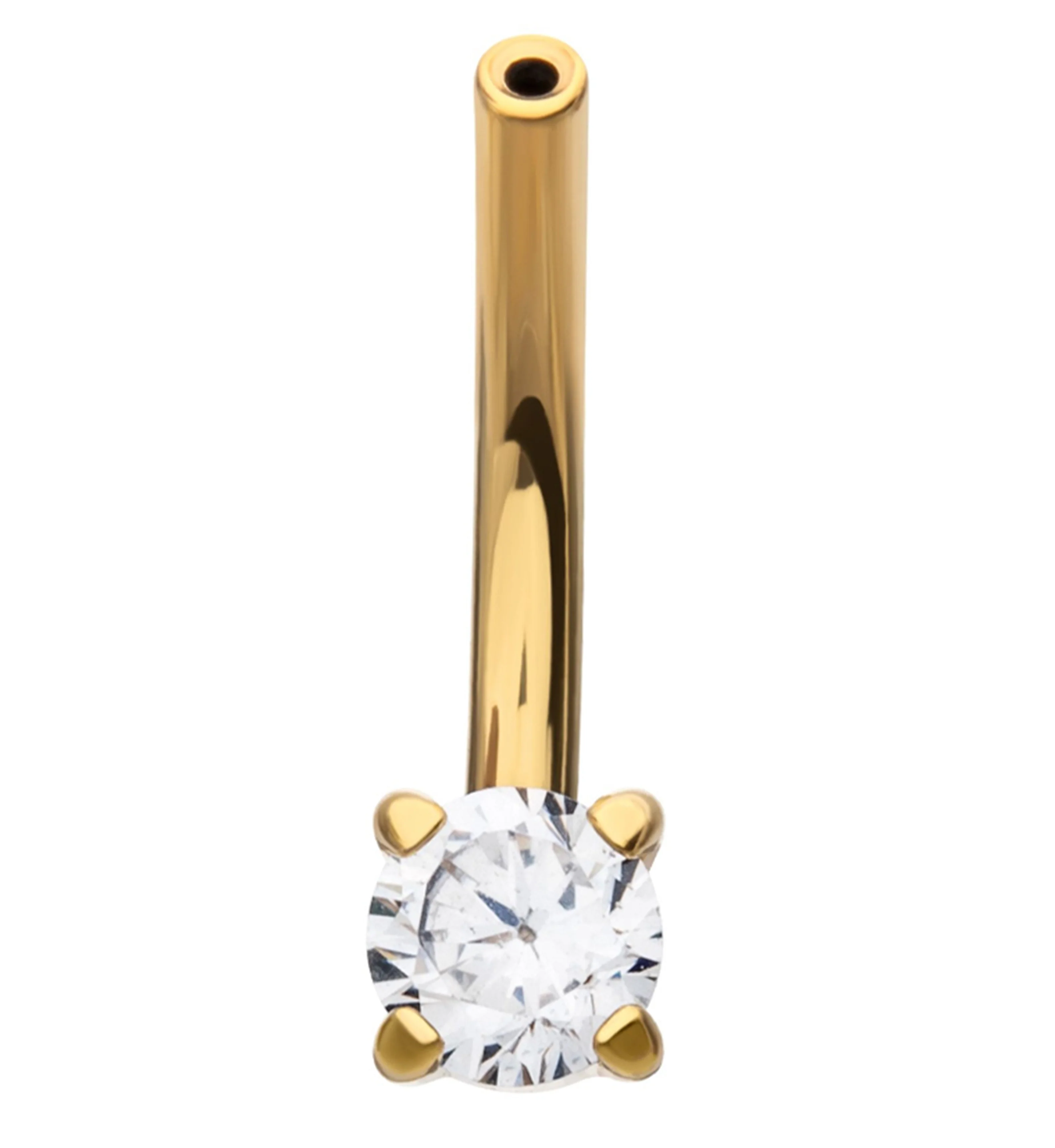 24kt Gold PVD Clear CZ Titanium Threadless Curved Barbell - Image 3